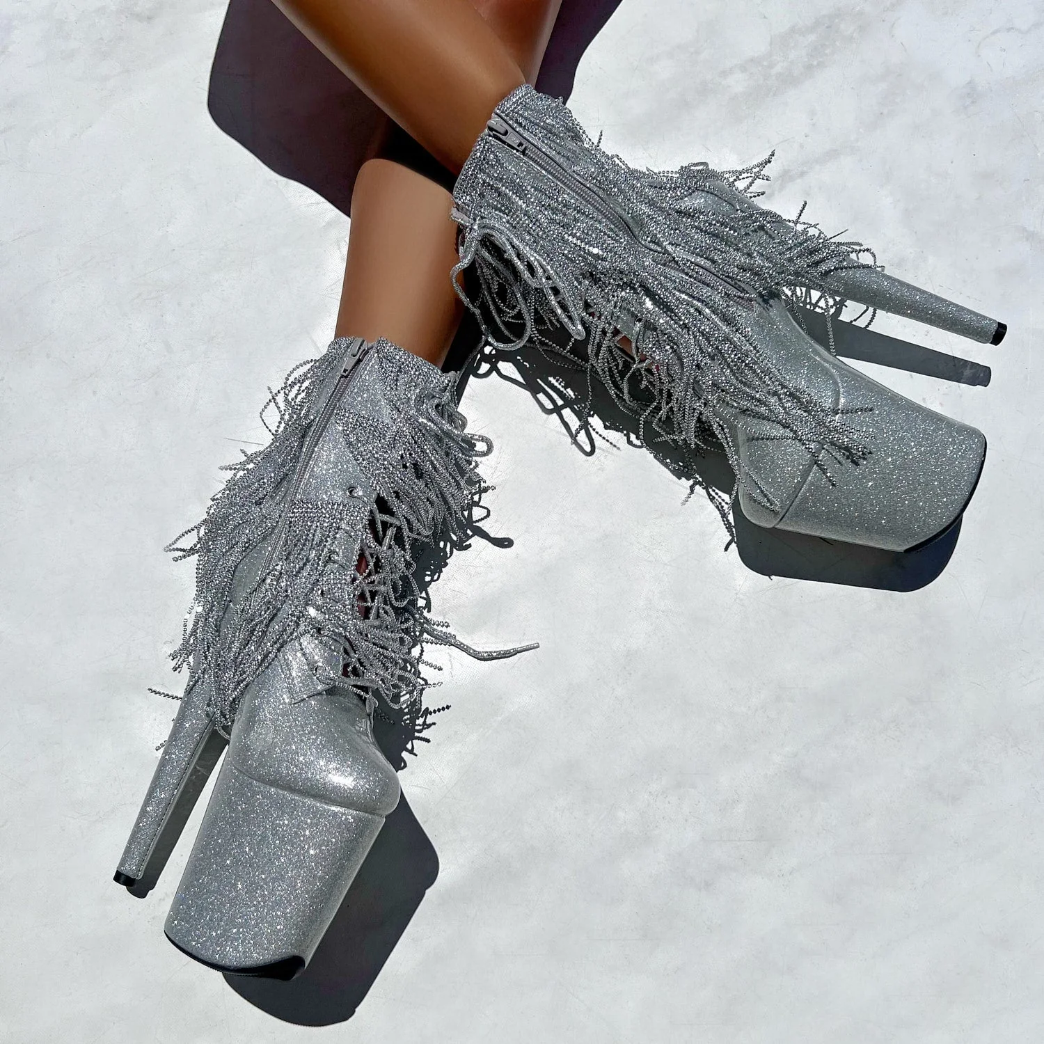 Chrome Cowgirls - Wide Fit Boot - Silver Glitterati - 8INCH - Wide Fit - Image 2