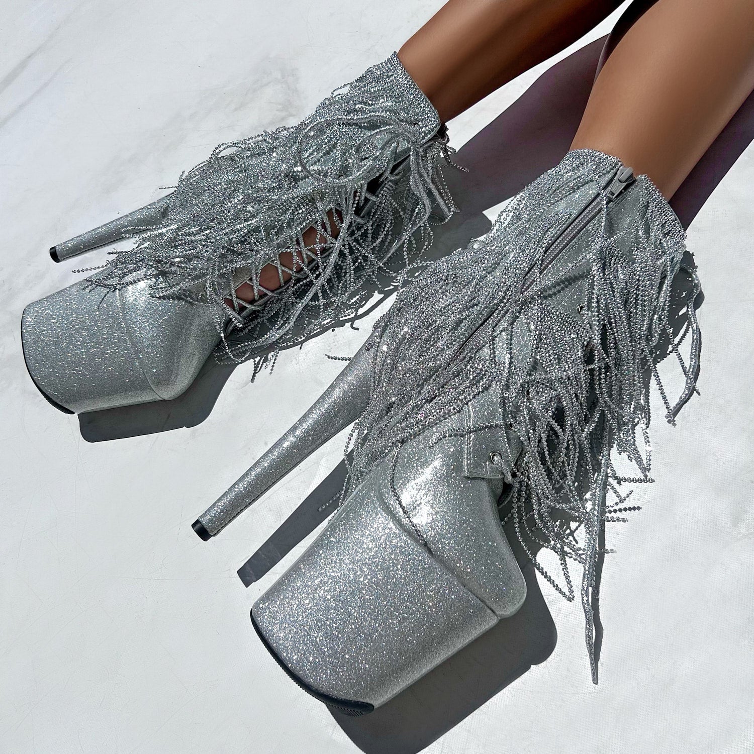 Chrome Cowgirls - Wide Fit Boot - Silver Glitterati - 8INCH - Wide Fit - Image 3