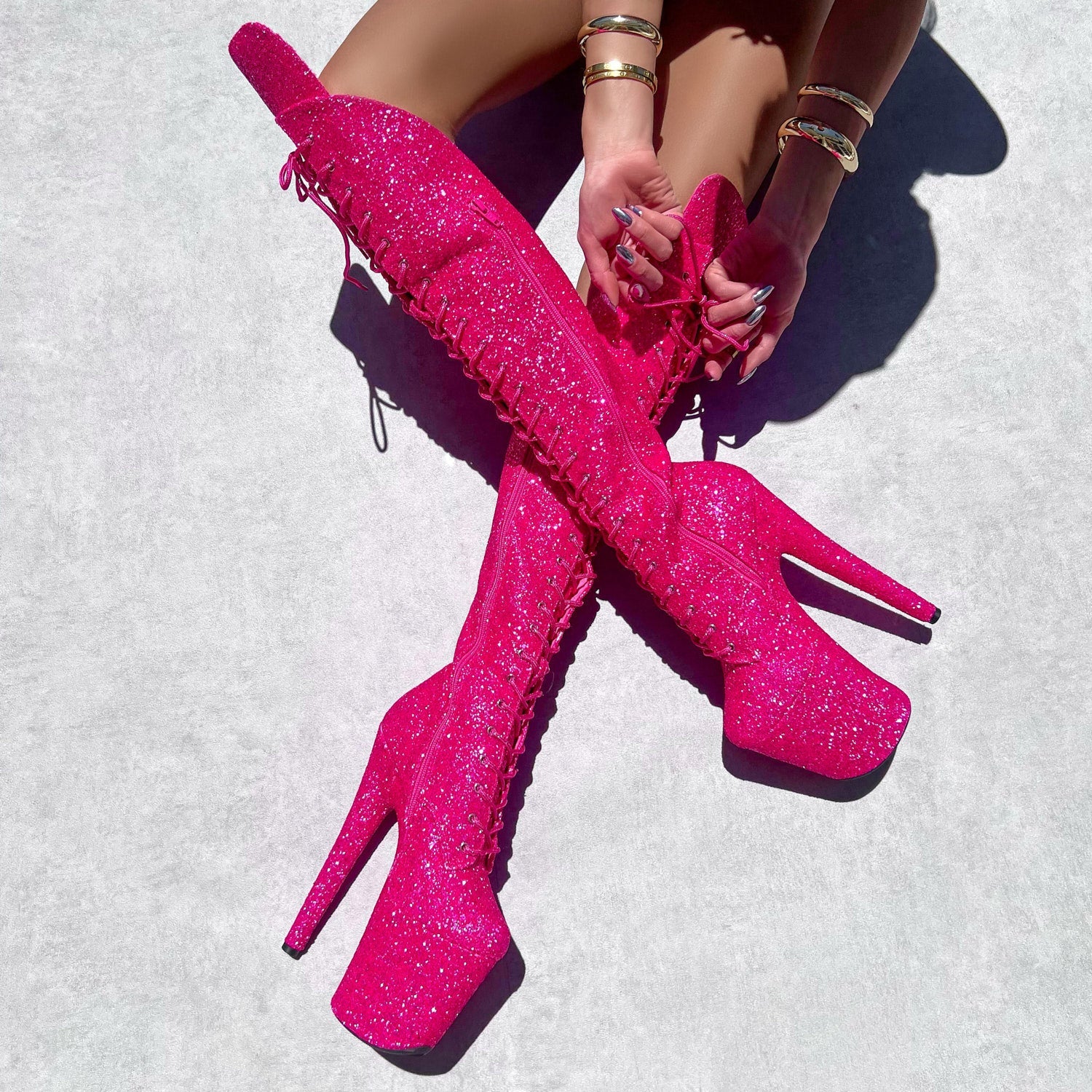 The Giltterati Xtra - WIDE FIT - Over Knee Boot - Kitty Pink - 8 INCH - Image 2