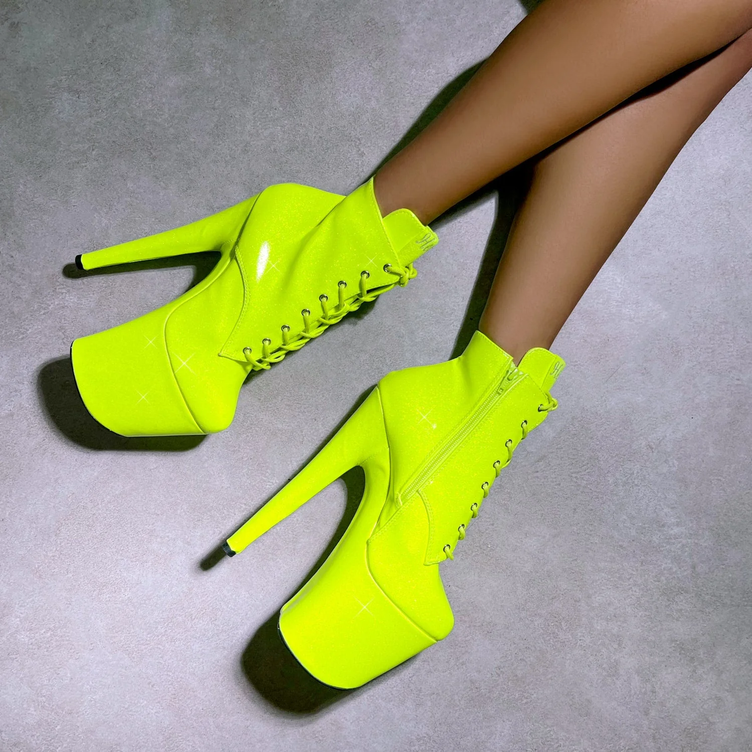 The Glitterati Ankle Boot - Citrus Yellow Burst - 8 INCH - Image 3