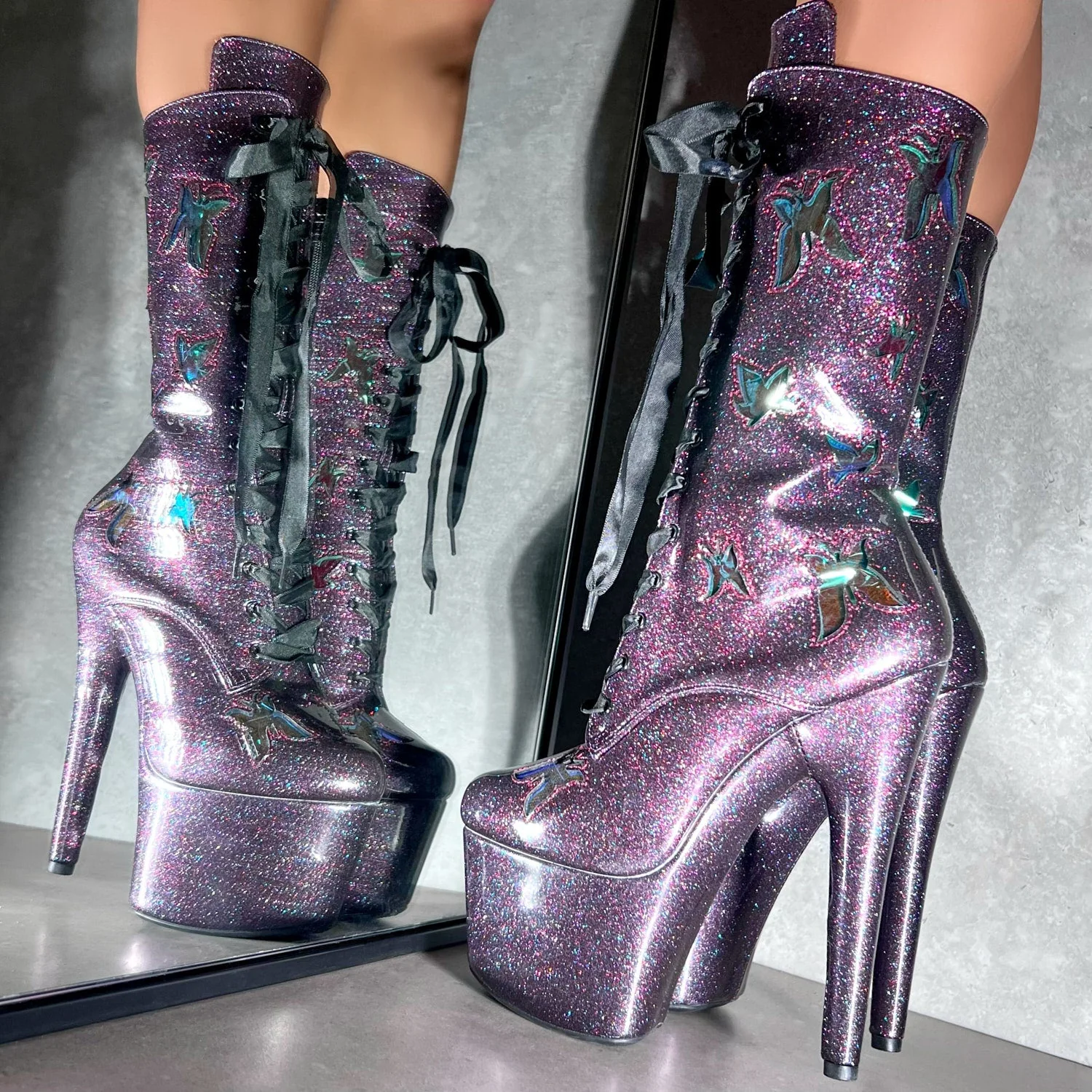 The Glitterati Butterfly Wide Fit  Boot - Mystical Purple - 7INCH - Image 4