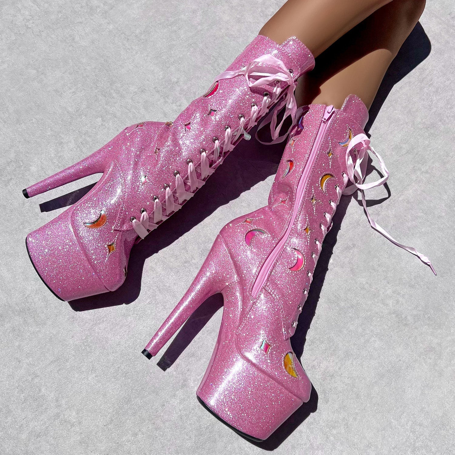 The Glitterati Cosmic Wide Fit Boot - Pink Sparkle - 7INCH - Image 3