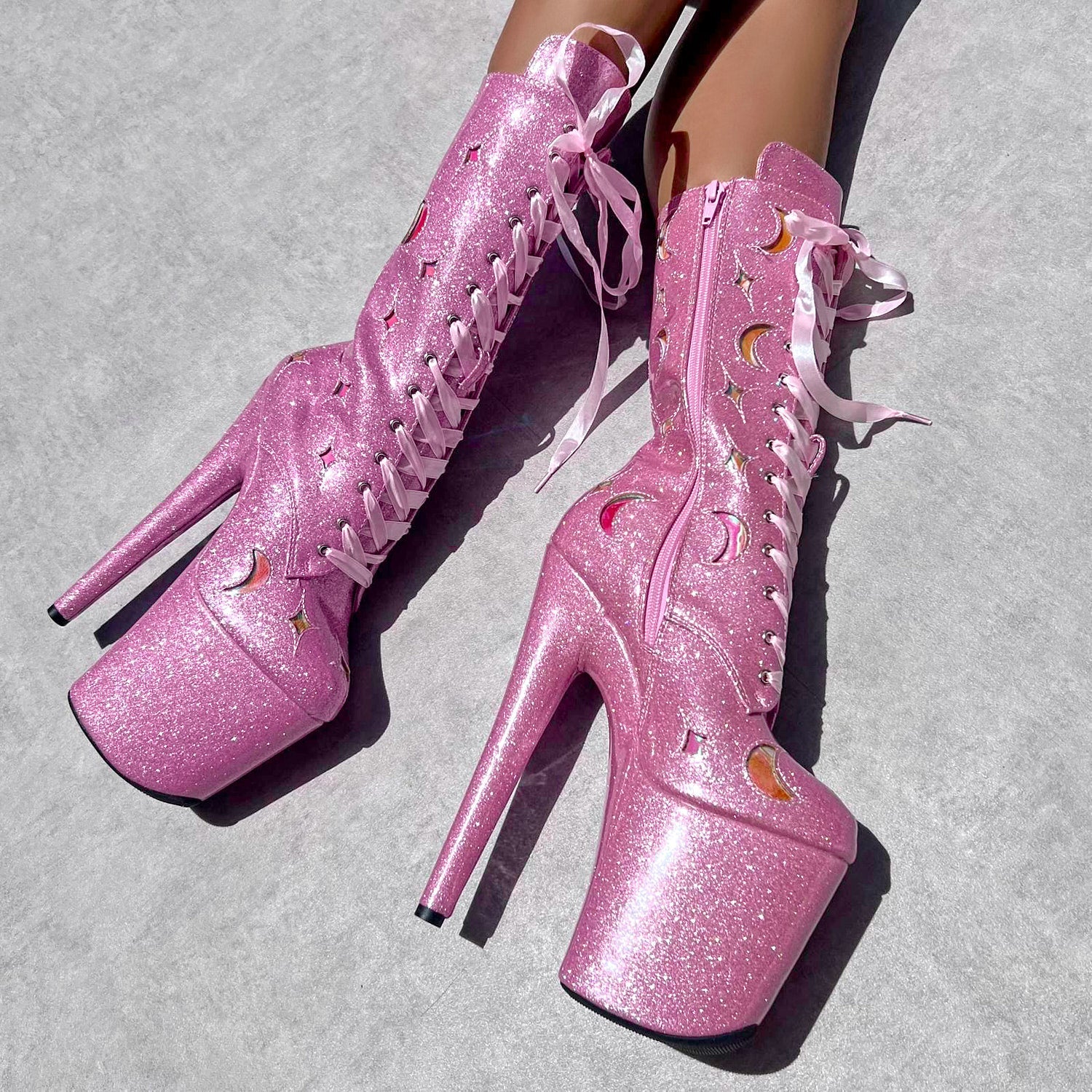 The Glitterati Cosmic Wide Fit Boot - Pink Sparkle - 8INCH