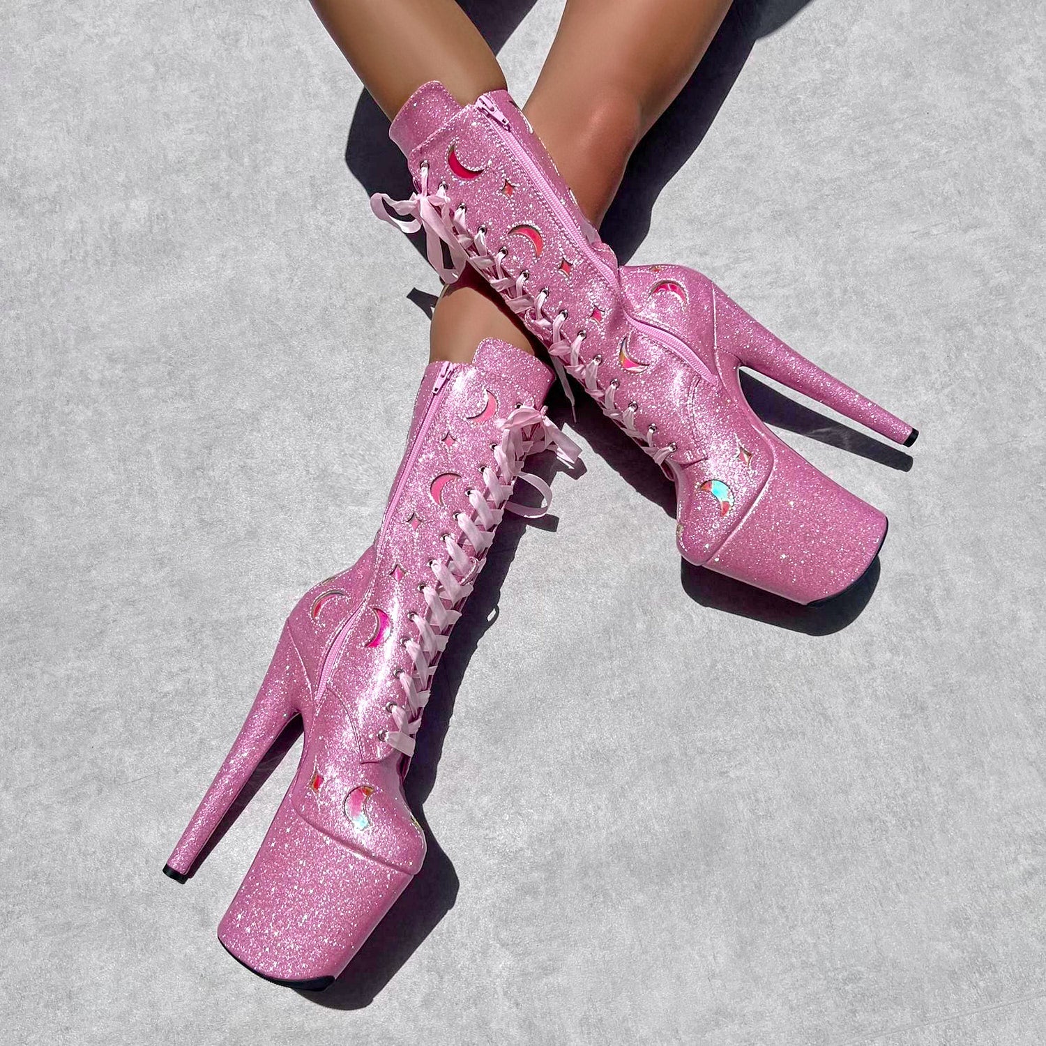 The Glitterati Cosmic Wide Fit Boot - Pink Sparkle - 8INCH - Image 2