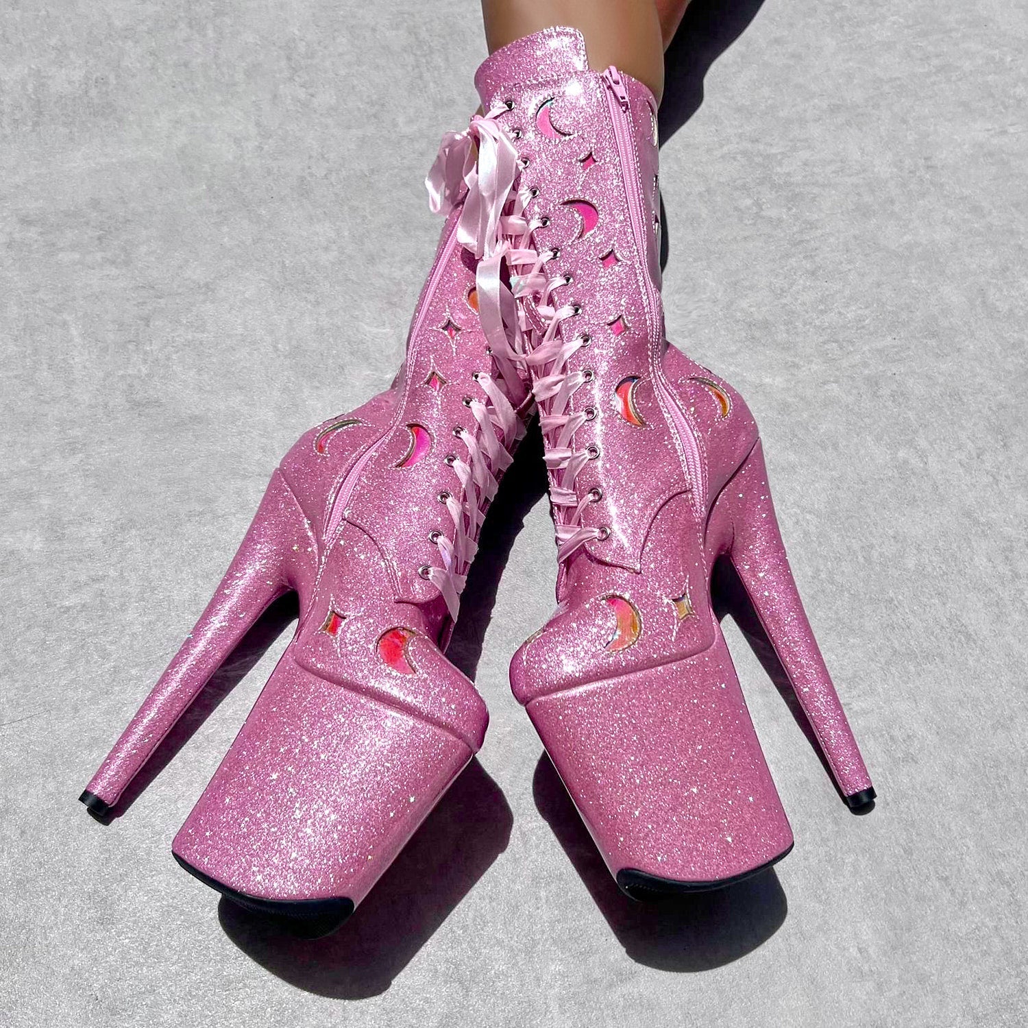 The Glitterati Cosmic Wide Fit Boot - Pink Sparkle - 8INCH - Image 5
