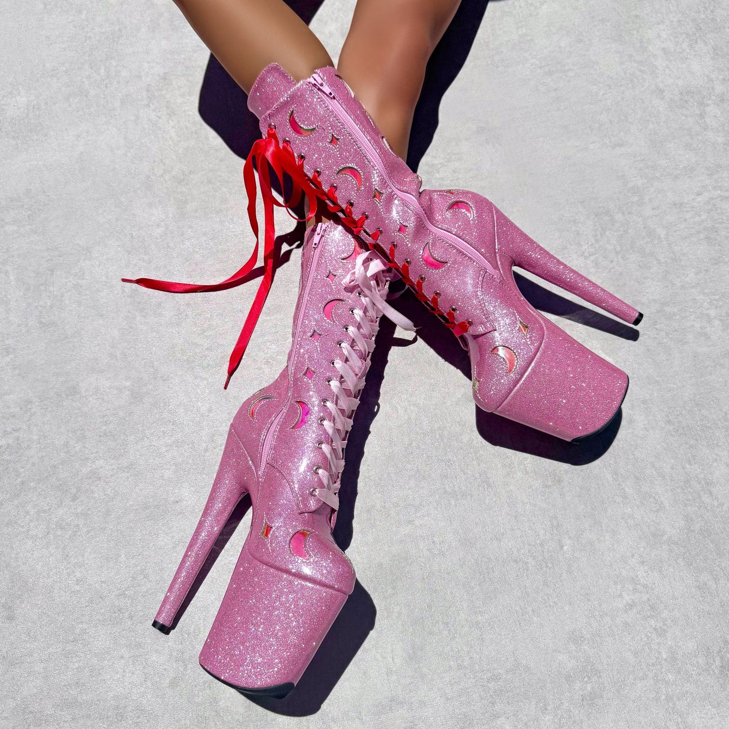 The Glitterati Cosmic Wide Fit Boot - Pink Sparkle - 8INCH - Image 7