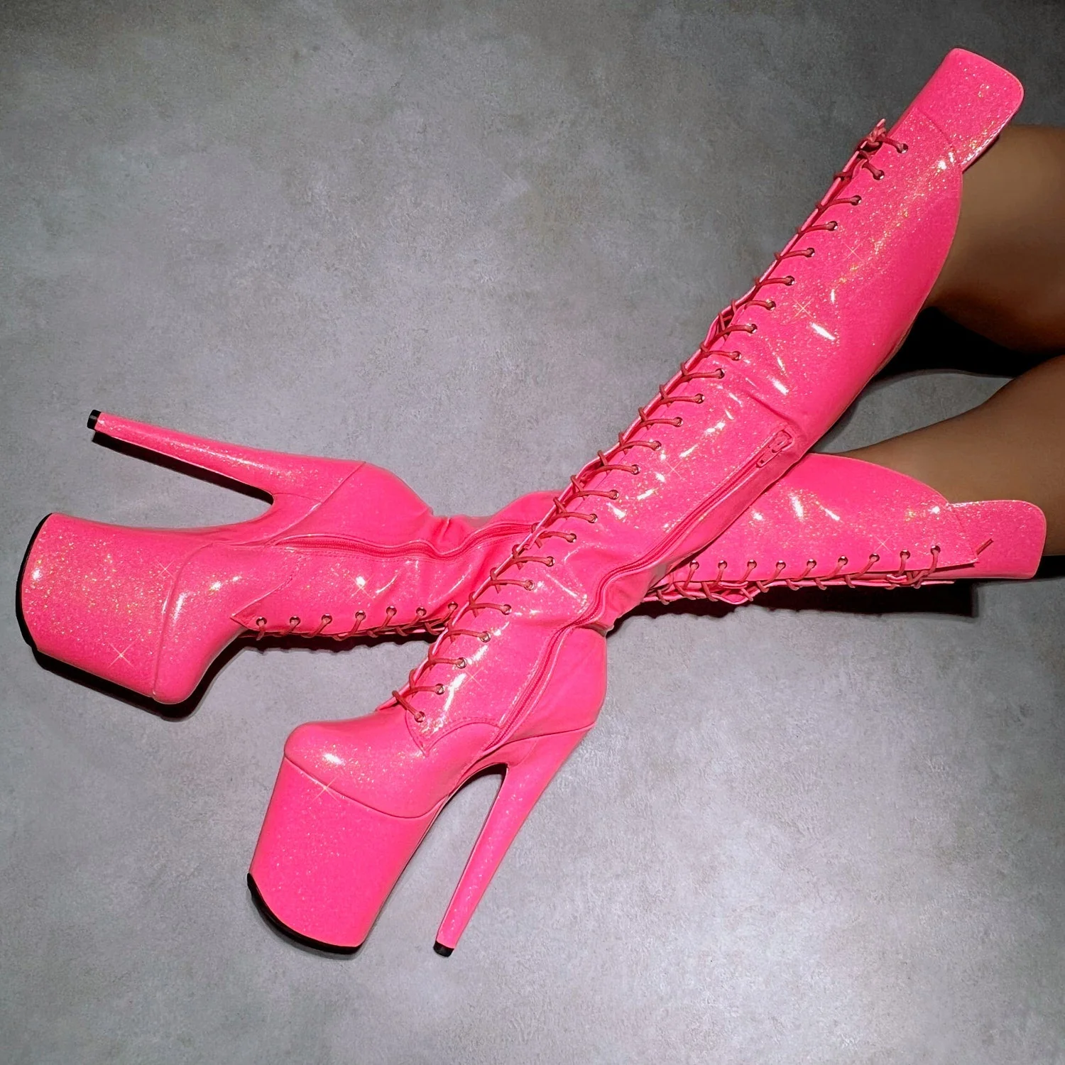 The Glitterati - Juicy Pink Burst Over Knee Boot - 8INCH - Image 5