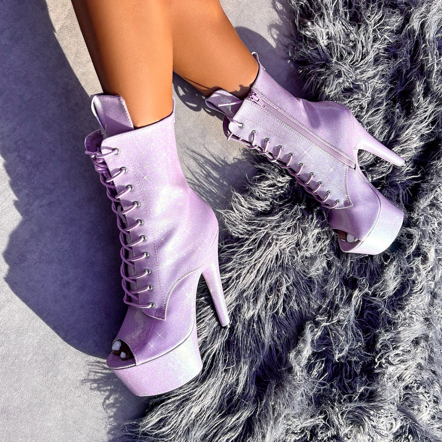The Glitterati Open Toe Boot - Lilac Lovers - 7 INCH - Image 2