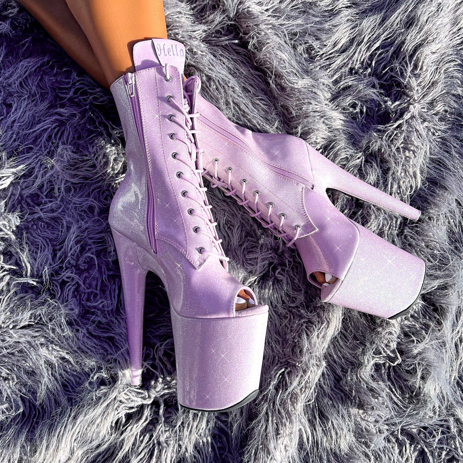 The Glitterati Open Toe Boot - Lilac Lovers - 8 INCH - Image 3
