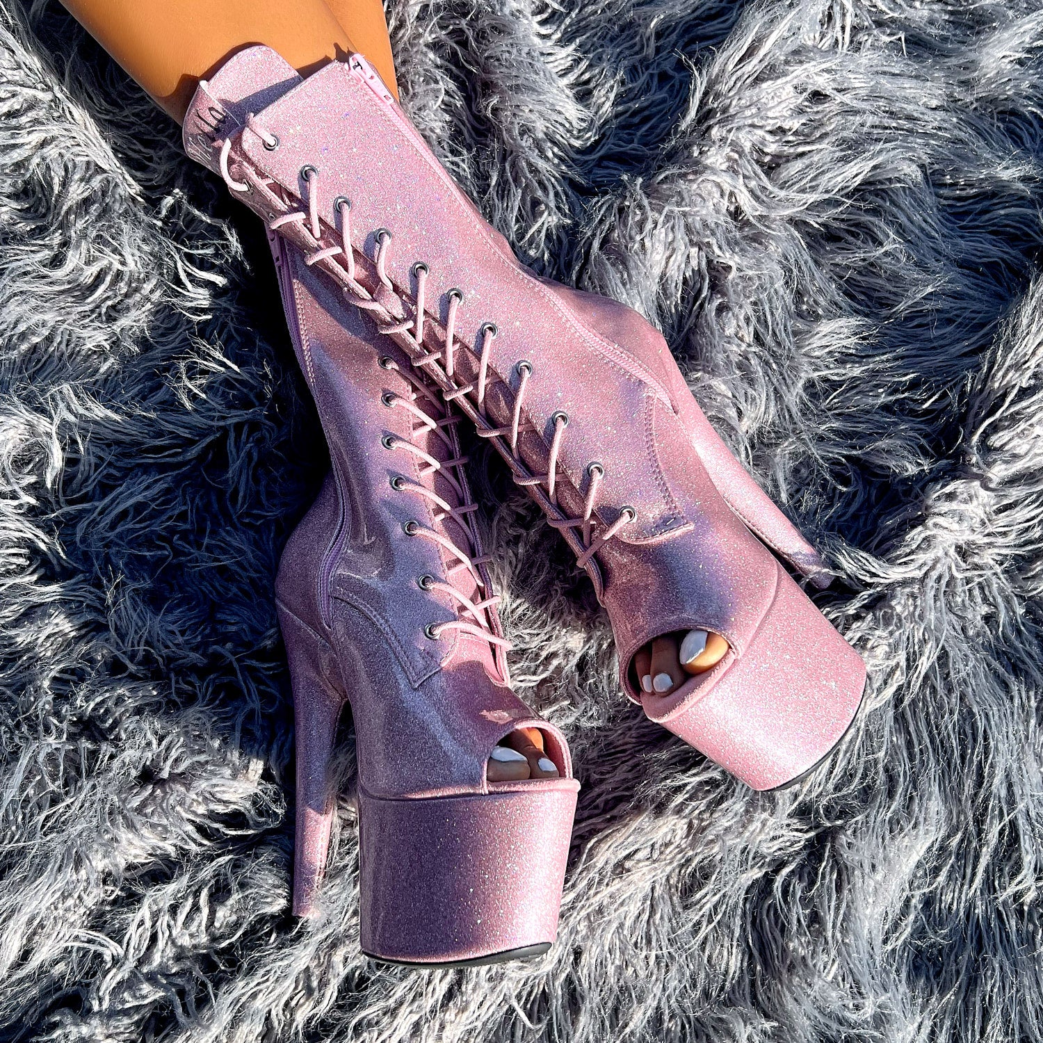 The Glitterati Open Toe Boot - Sugar Baby - 7 INCH - Image 2