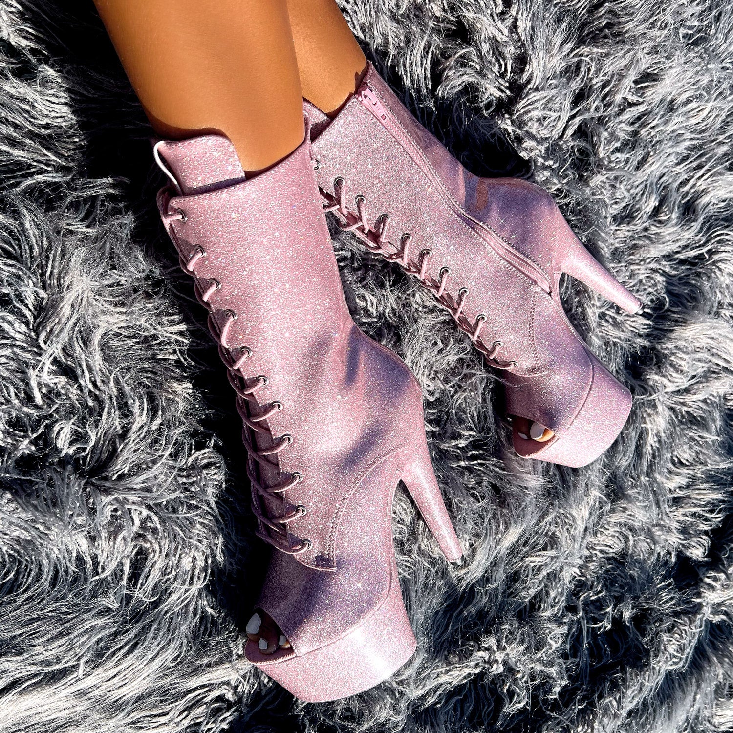 The Glitterati Open Toe Boot - Sugar Baby - 7 INCH - Image 3