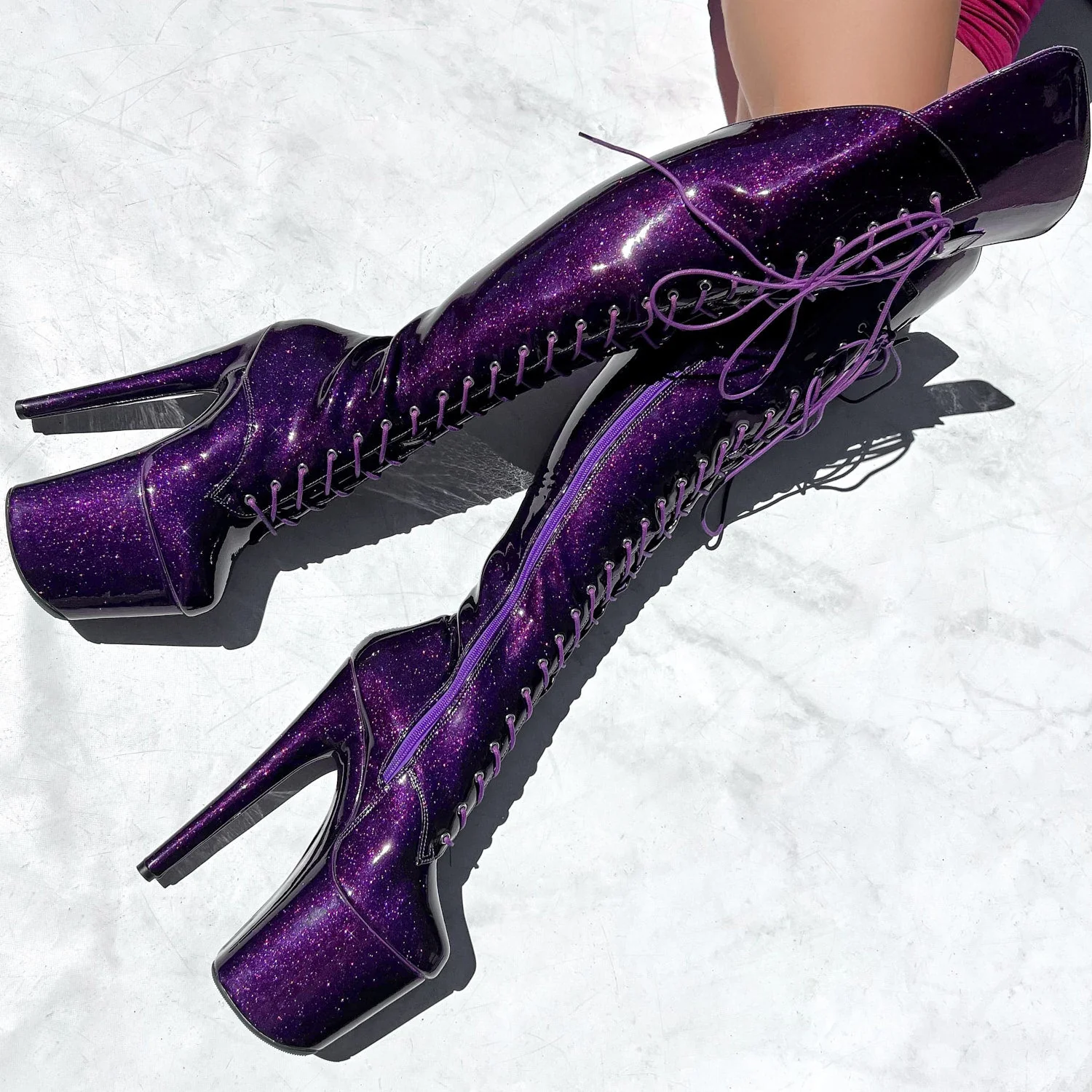 The Glitterati Over Knee Boot - JUICY CALF & WIDE FIT - Purple Rain - 8 INCH - Image 2