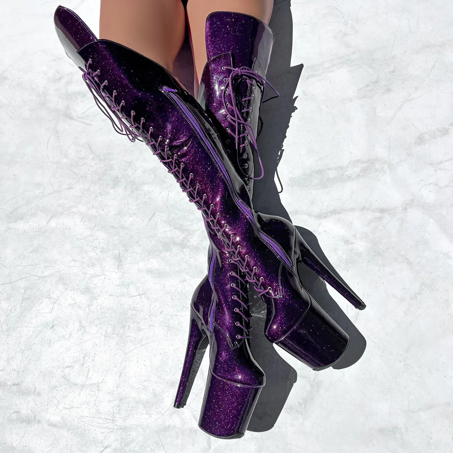 The Glitterati Over Knee Boot - JUICY CALF & WIDE FIT - Purple Rain - 8 INCH - Image 3