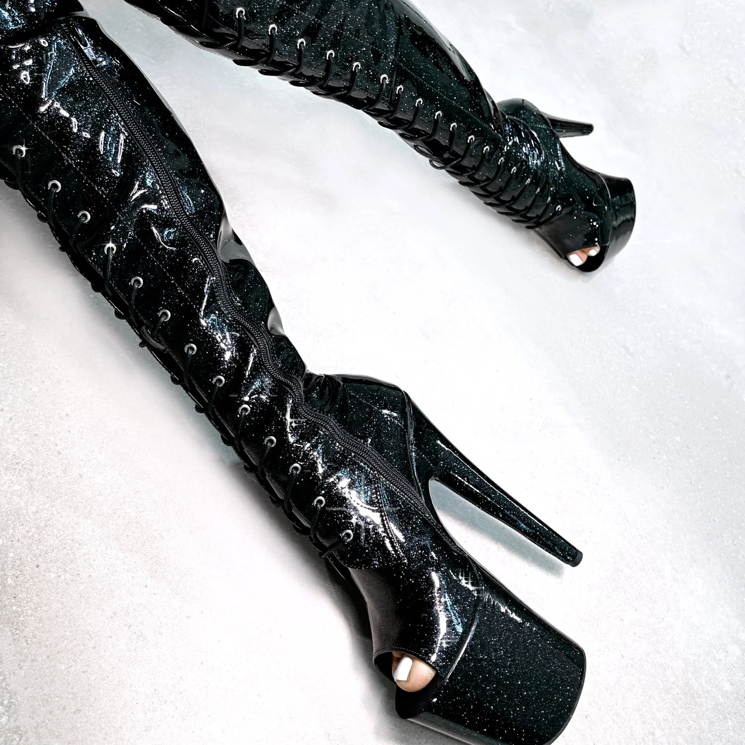 Glitterati Thigh High Open Toe - Sin City - 8 INCH - Image 5