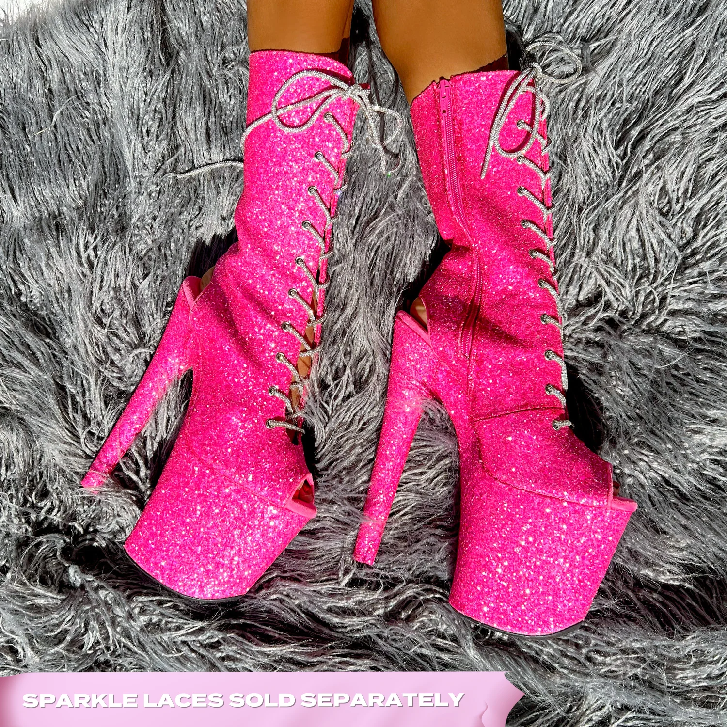 The Glitterati Xtra - OHOT Boot - Kitty Pink -  8INCH - Wide Fit - Image 3