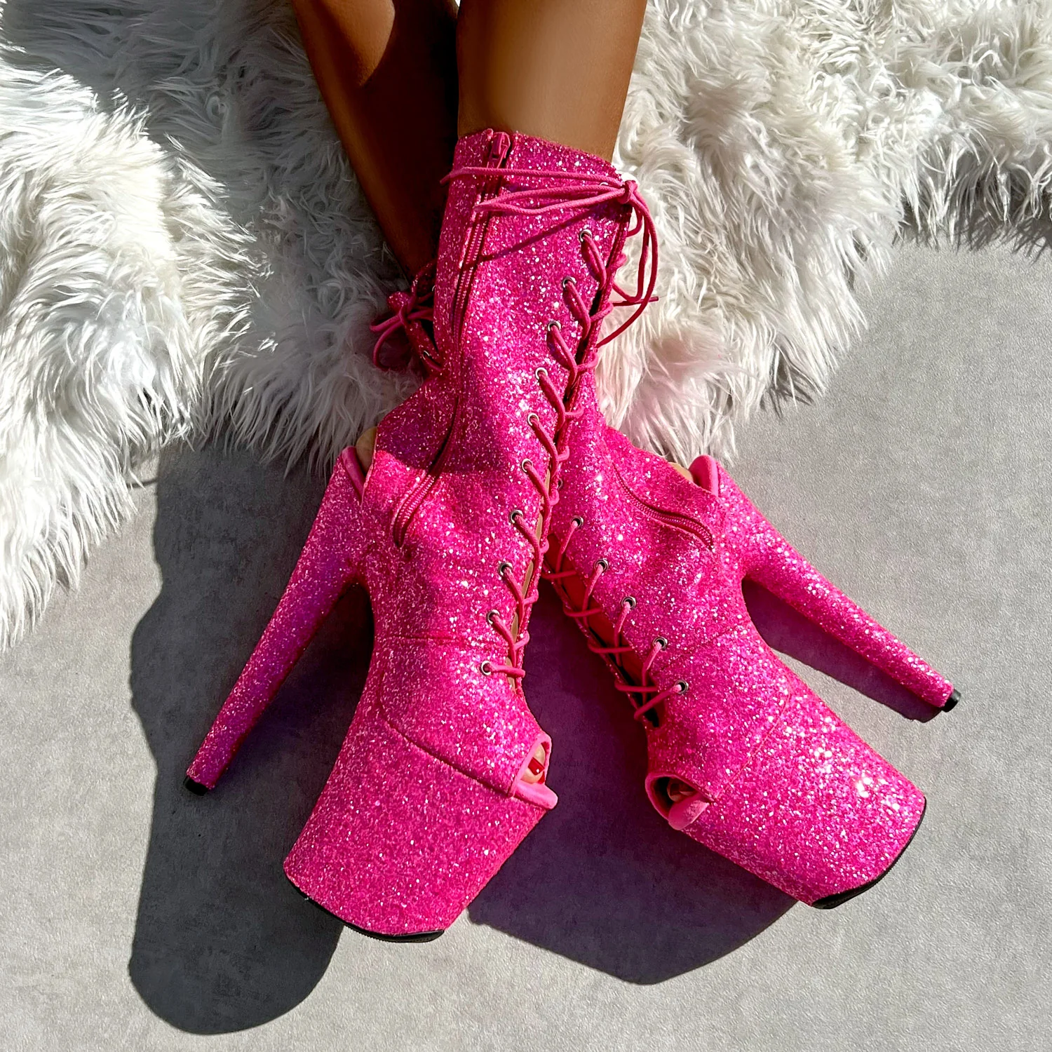 The Glitterati Xtra - OHOT Boot - Kitty Pink -  8INCH - Wide Fit - Image 4