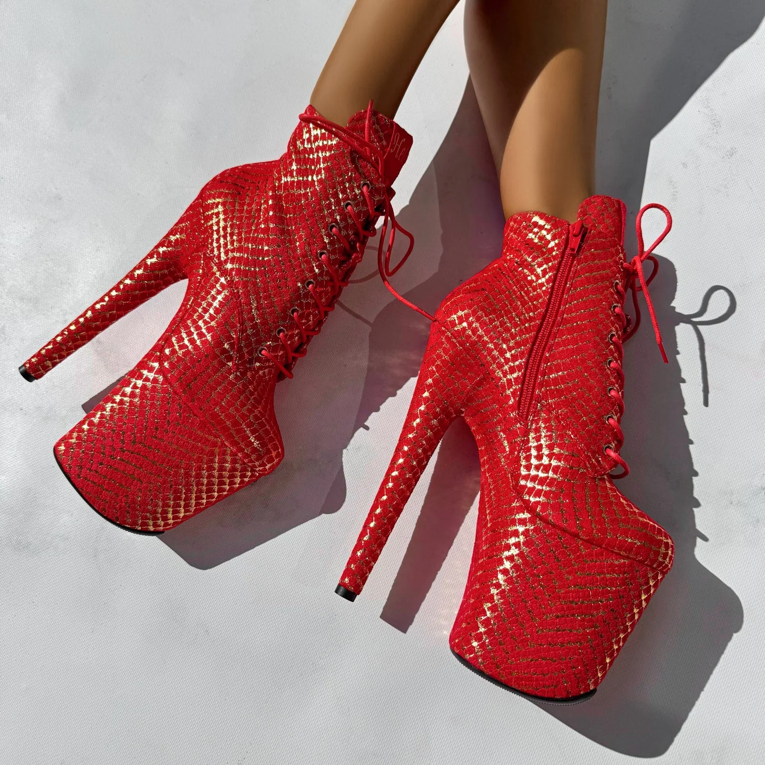 Khaleesi Ankle Boot - Red & Gold - 8INCH - Image 3