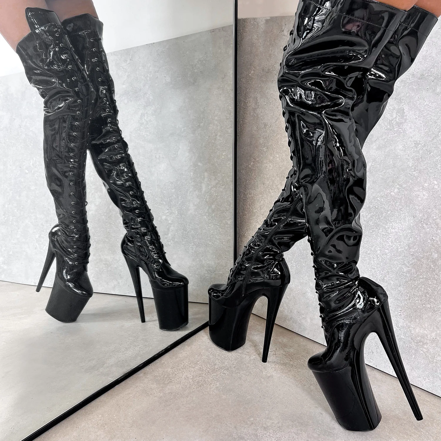 Thigh High Front Lace - Black Beatle - 9 INCH - Image 2