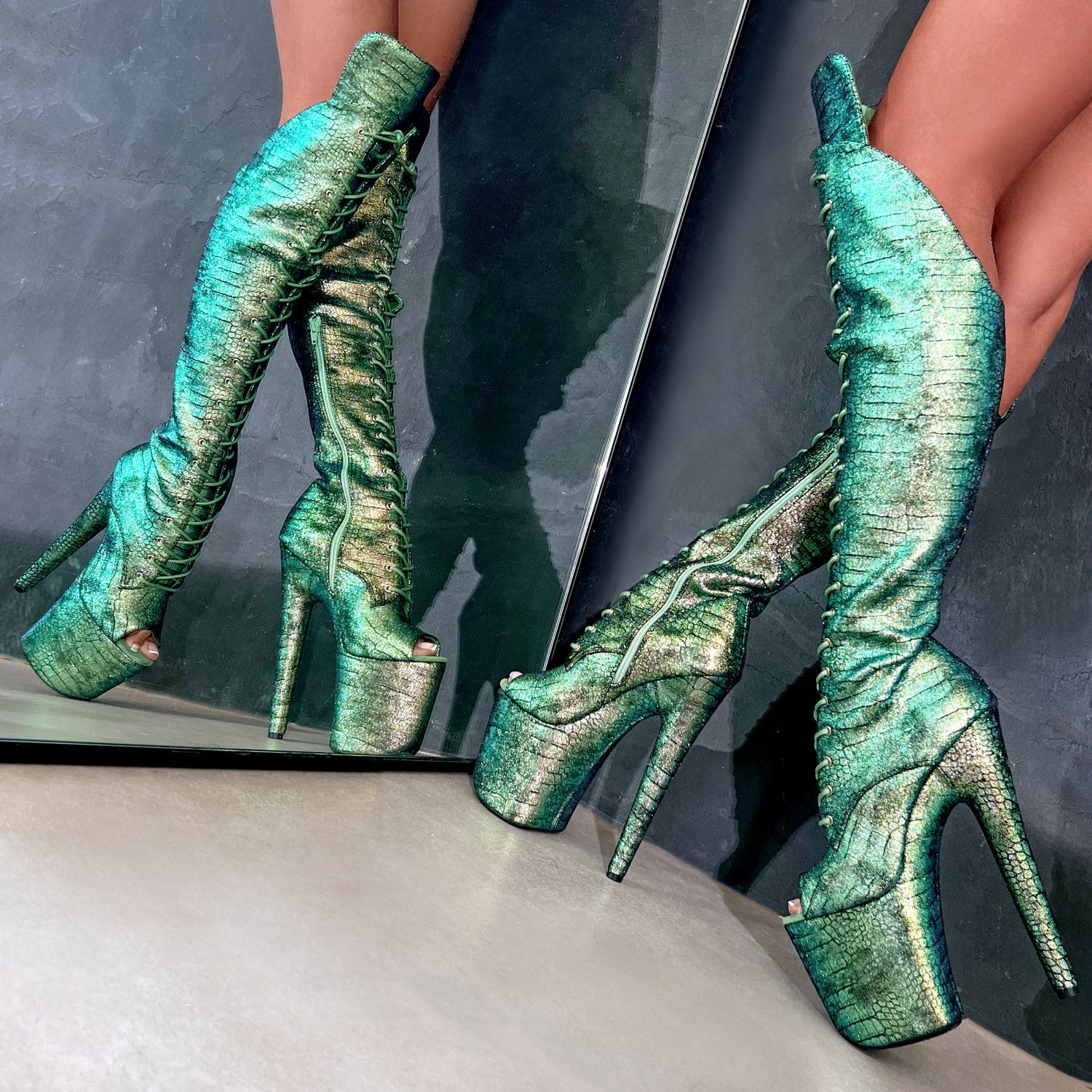 Mermaid Dreams Over Knee Open Toe Boot - 8INCH - Image 4