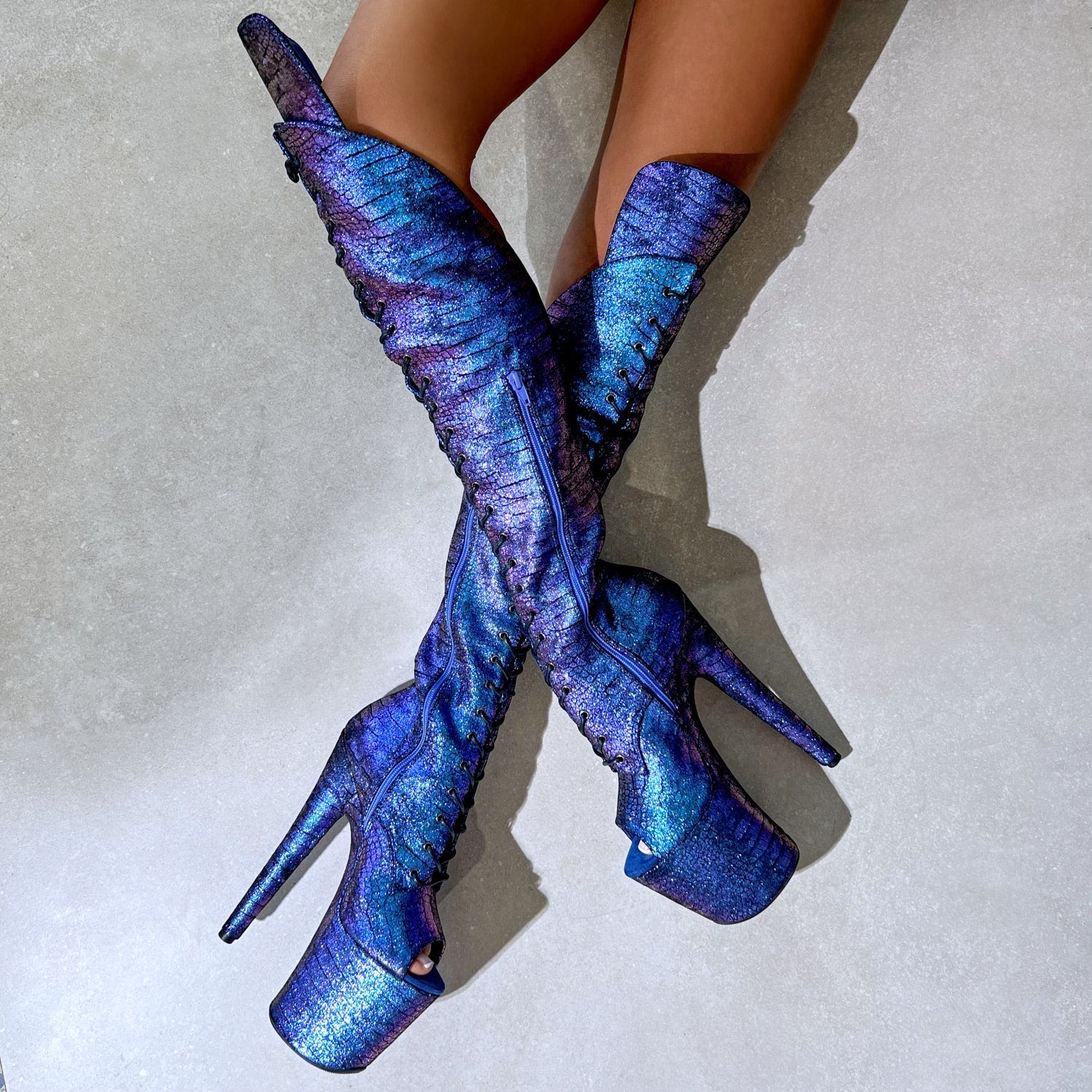 Midnight Mermaid Over Knee Open Toe Boot - 8INCH - Image 3