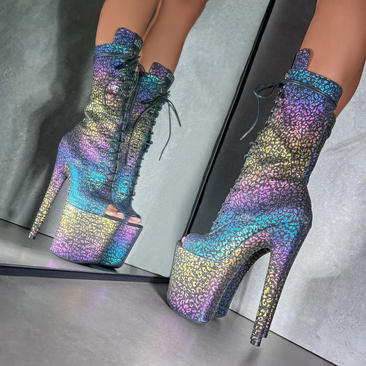 Moonlight Leopard High Ankle Boot Open Toe - 8 INCH - Image 2