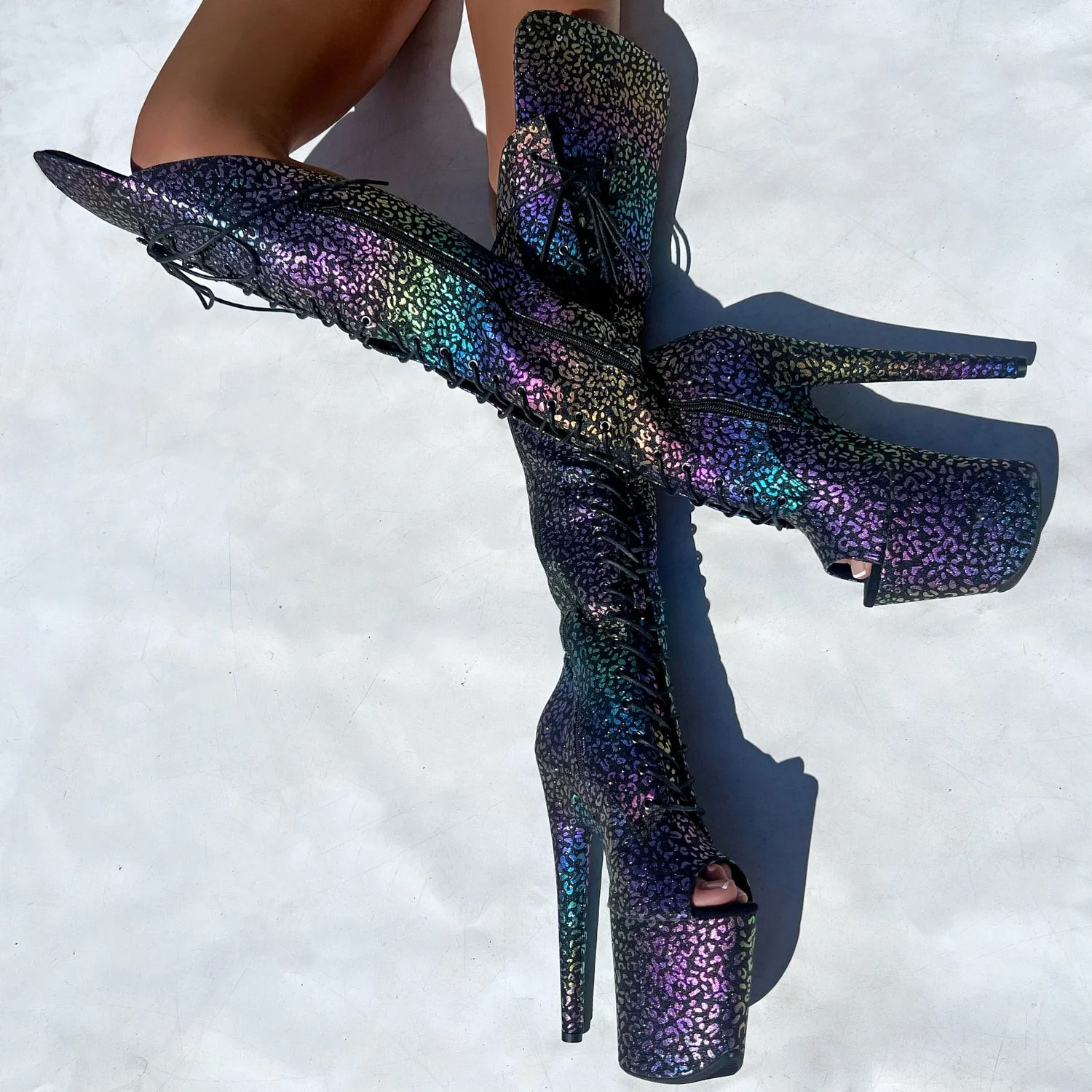 Moonlight Leopard Over Knee Boot Open Toe - 8INCH - Image 4