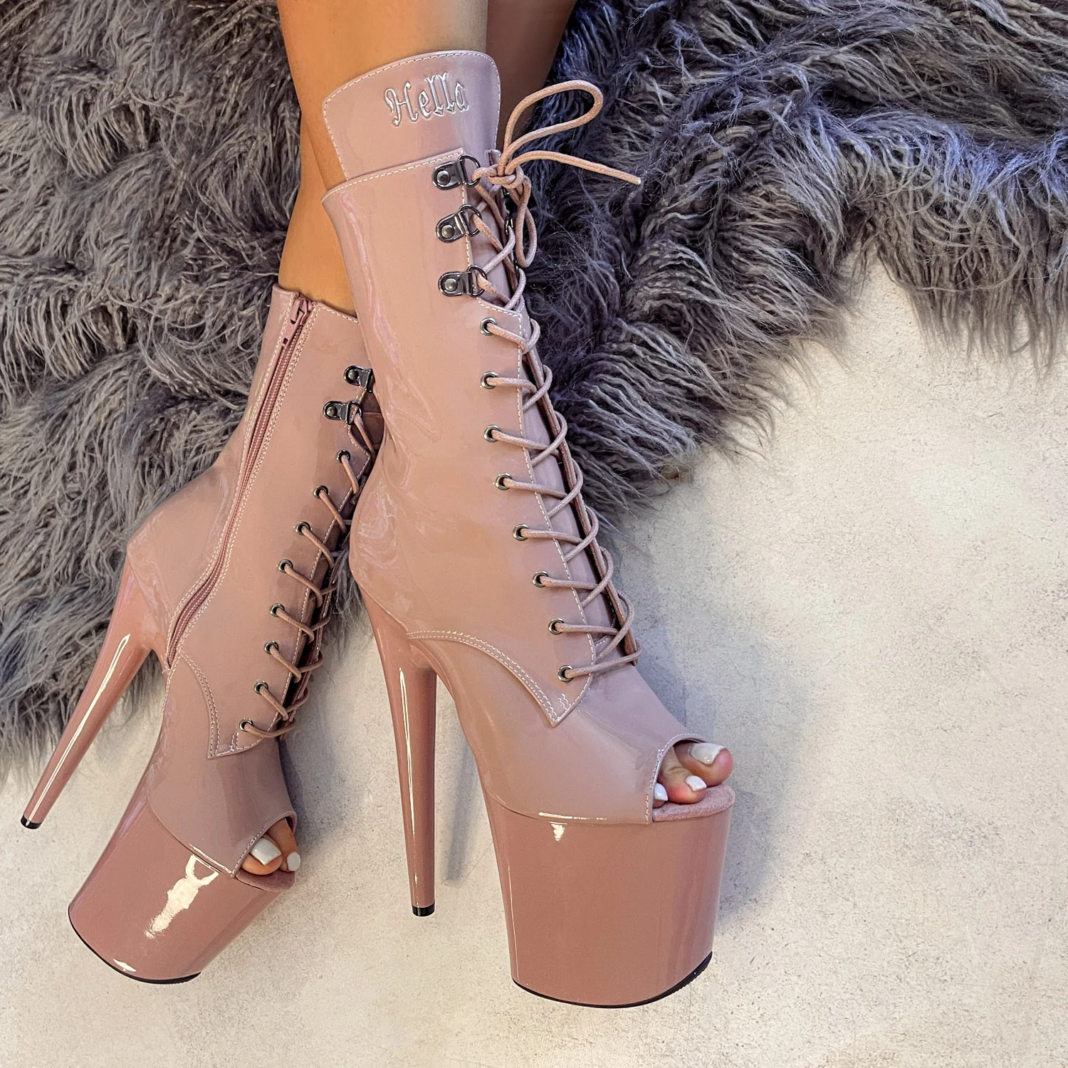 LipKit Open Toe Boot - Boujee - 8 INCH