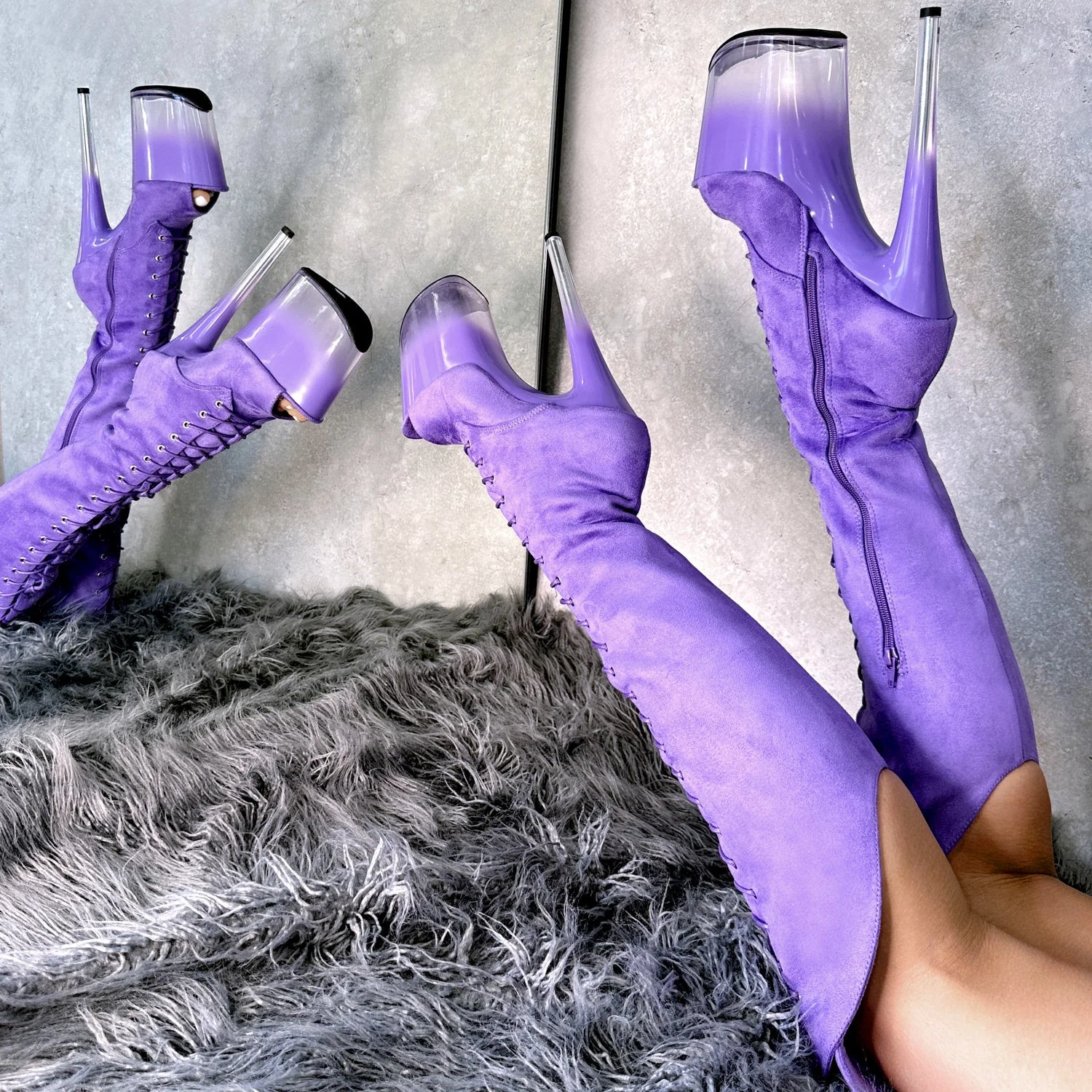 Purple Ombre Open Toe Over Knee Boot - 8INCH - Image 3