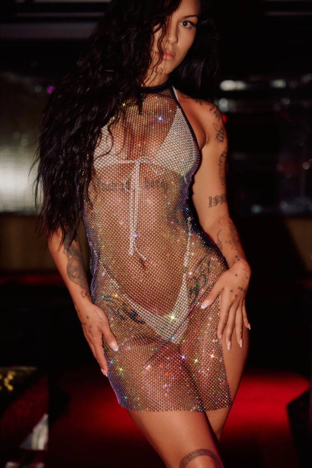 Sparkle Black - Diamond-drip Fantasy Choker Dress