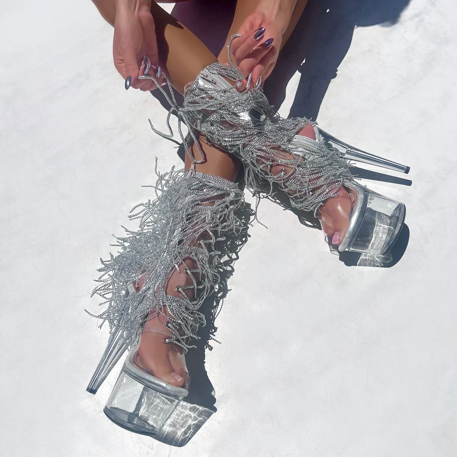 Chrome Cowgirls - OHOT Wide Fit Boot - Clear - 7 INCH - Wide Fit - Image 2
