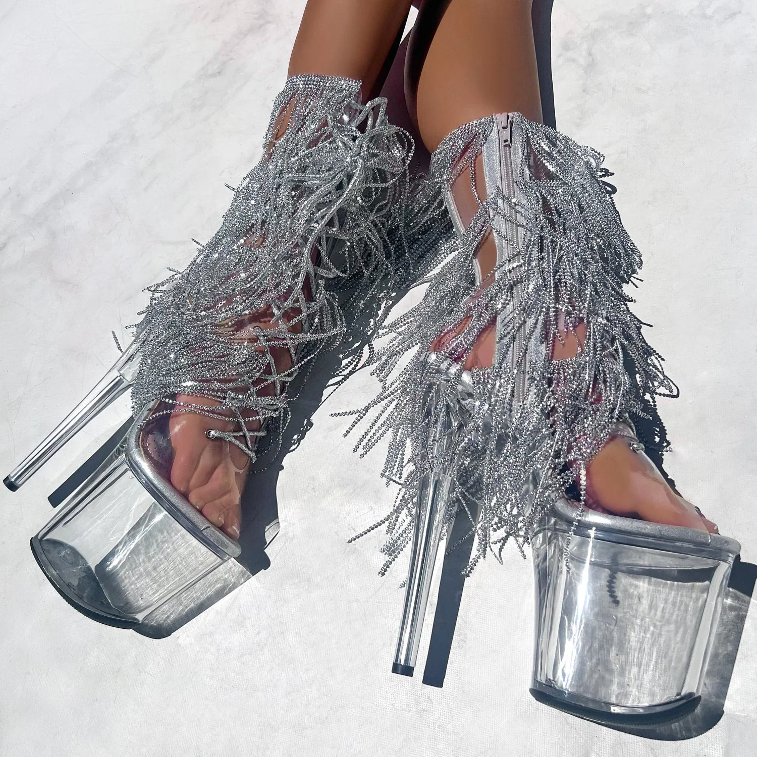 Chrome Cowgirls - OHOT Wide Fit Boot - Clear - 8 INCH - Wide Fit - Image 3