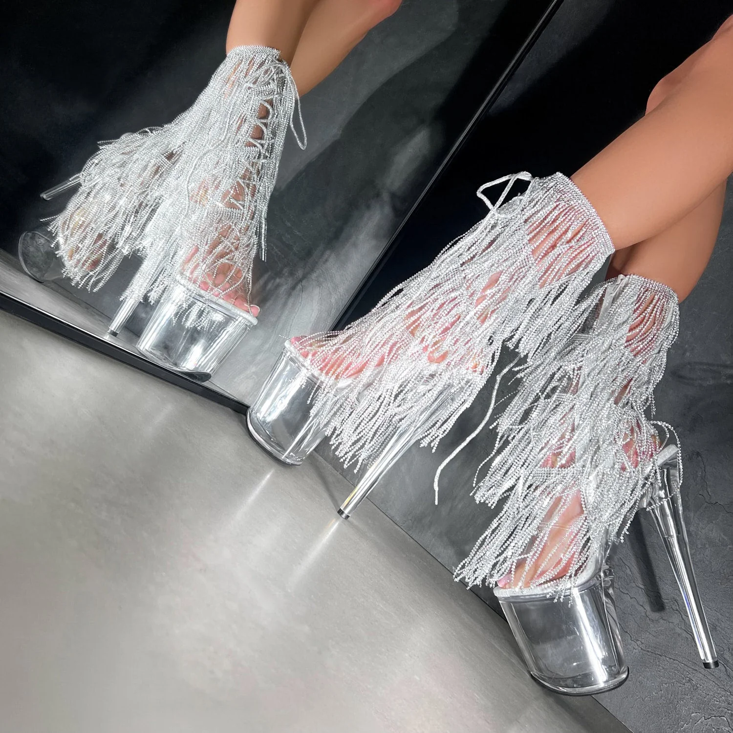Chrome Cowgirls - OHOT Wide Fit Boot - Clear - 8 INCH - Wide Fit - Image 4