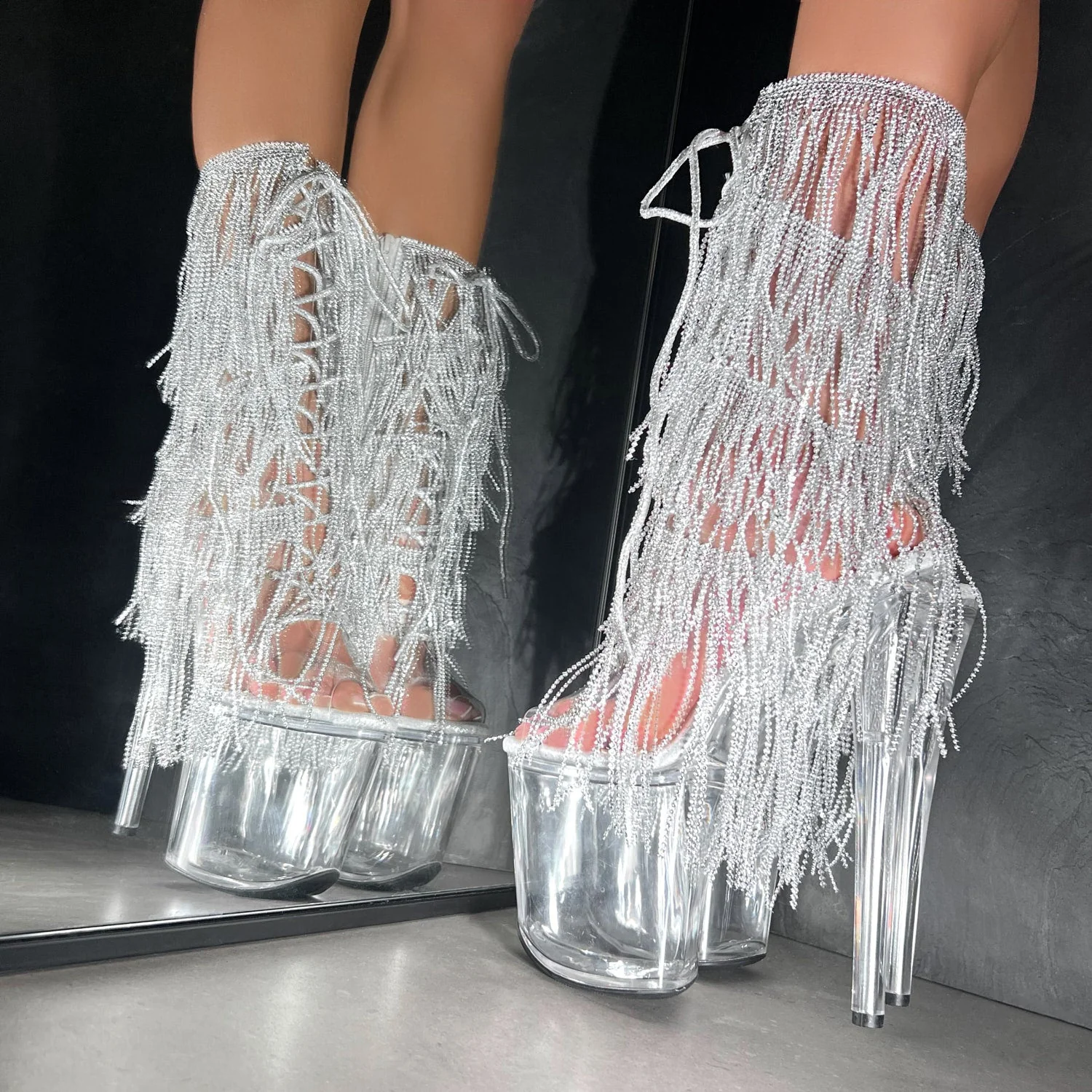 Chrome Cowgirls - OHOT Wide Fit Boot - Clear - 8 INCH - Wide Fit - Image 5