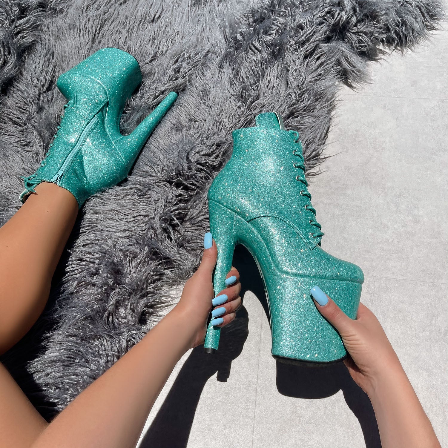 The Glitterati Ankle Boot - Baby Blue - 8 INCH - Image 4