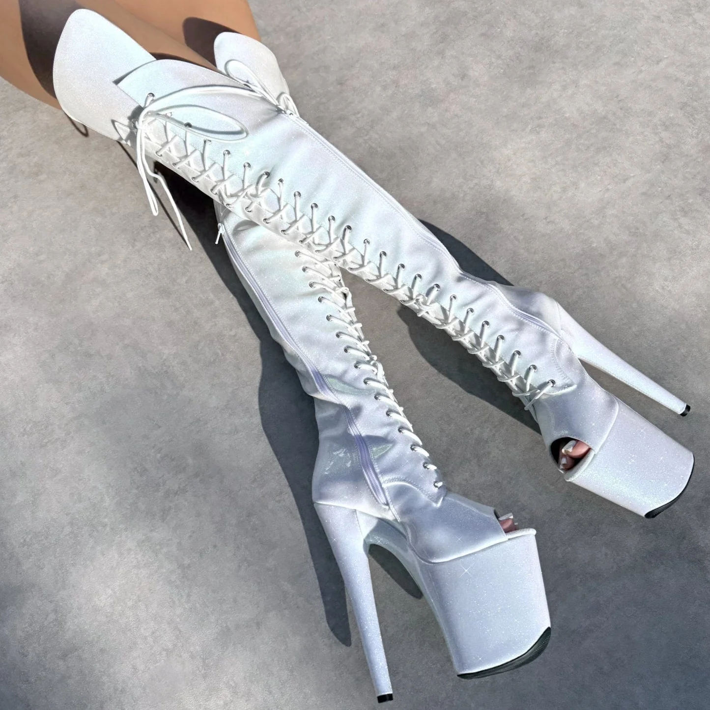 The Glitterati - Snow Kween Over Knee Open Toe Boot - 8INCH - Image 2