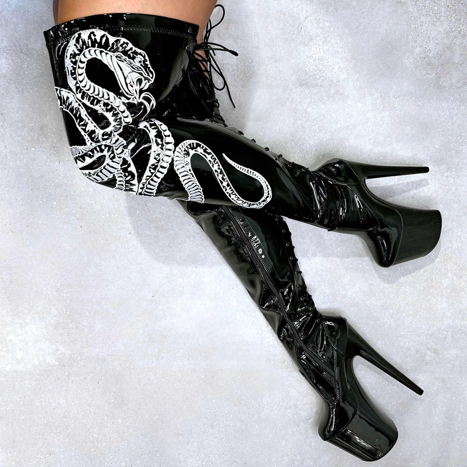 VIPER Boot Black with White Thicc Thigh High - 8INCH - Image 7