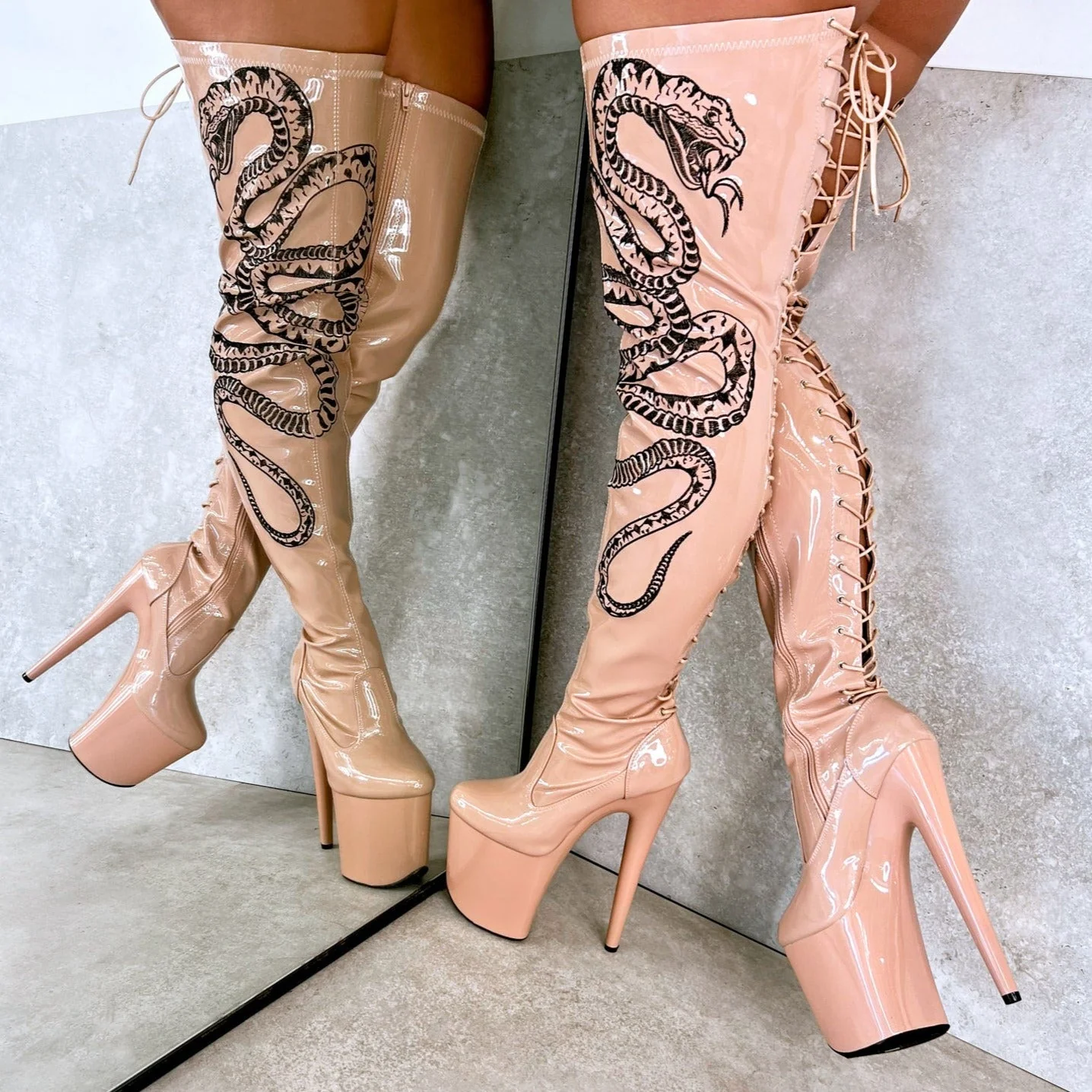 VIPER Boot Tan with Black Thicc Thigh High - 8INCH - Image 4