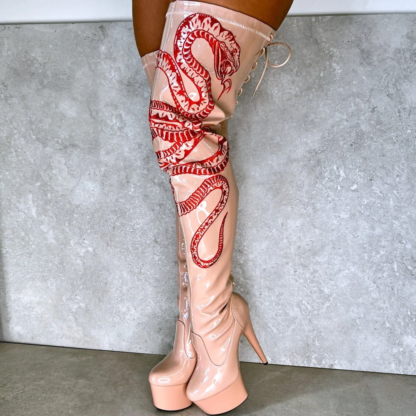 VIPER Boot Tan with Red Thicc Thigh High - 7INCH - Image 2