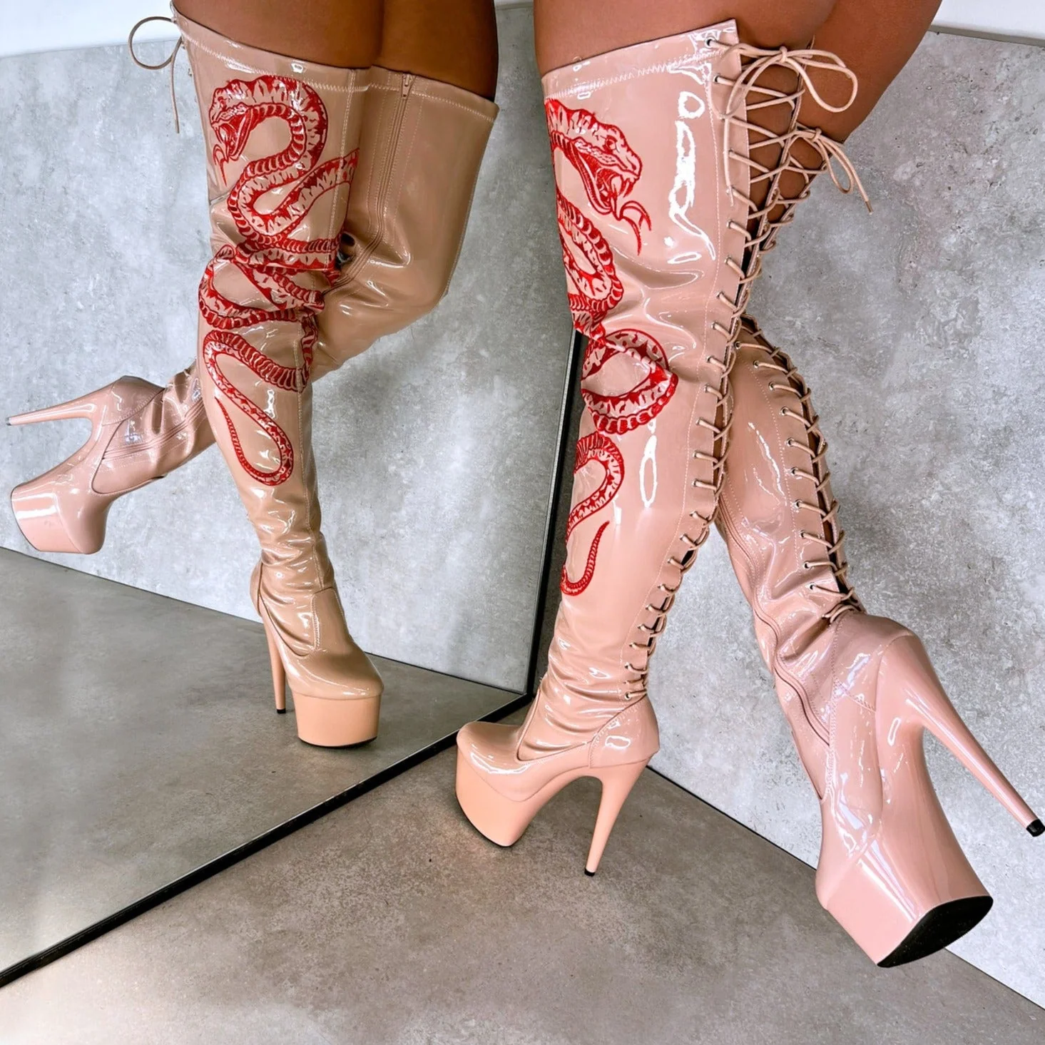 VIPER Boot Tan with Red Thicc Thigh High - 7INCH - Image 3