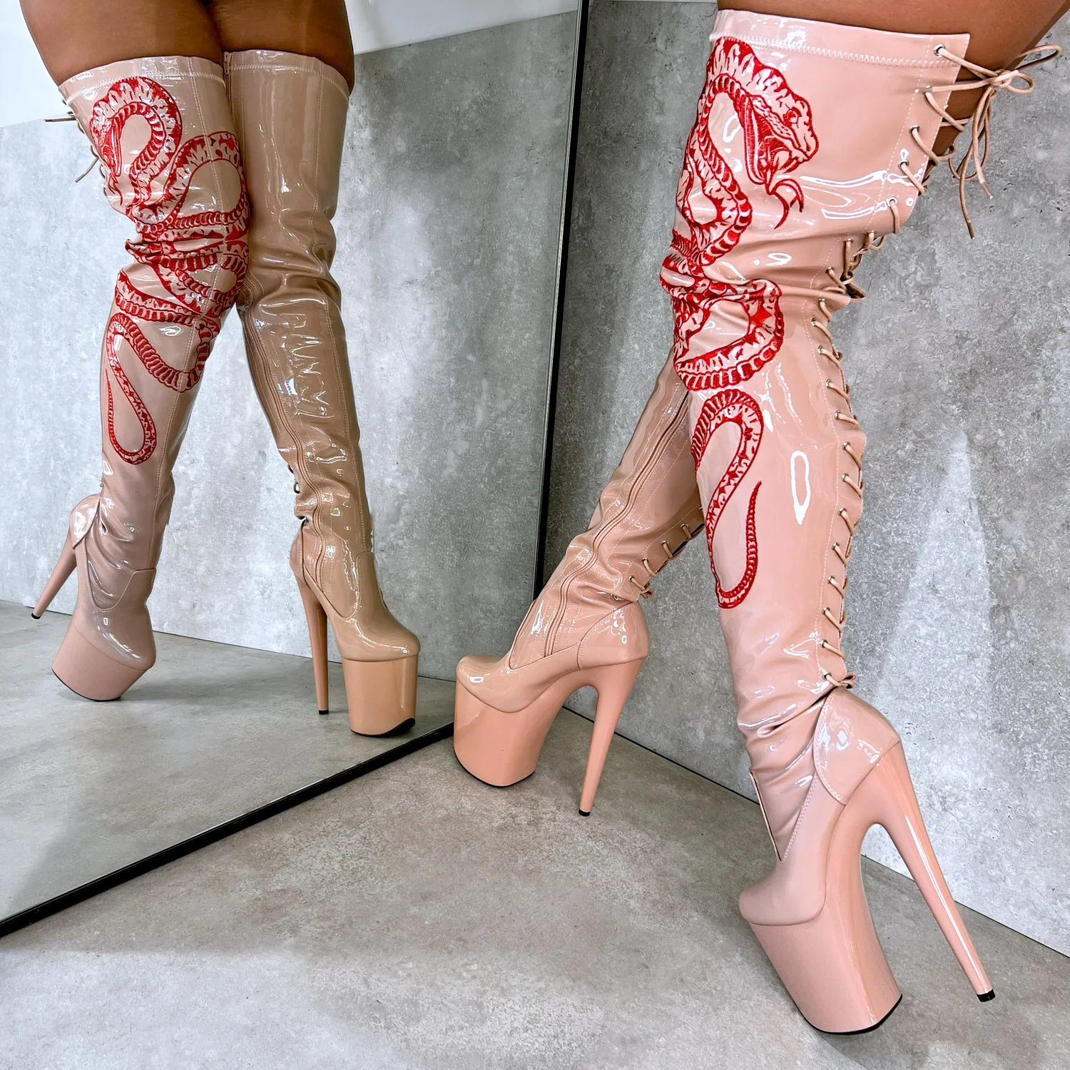 VIPER Boot Tan with Red Thicc Thigh High - 8INCH - Image 2