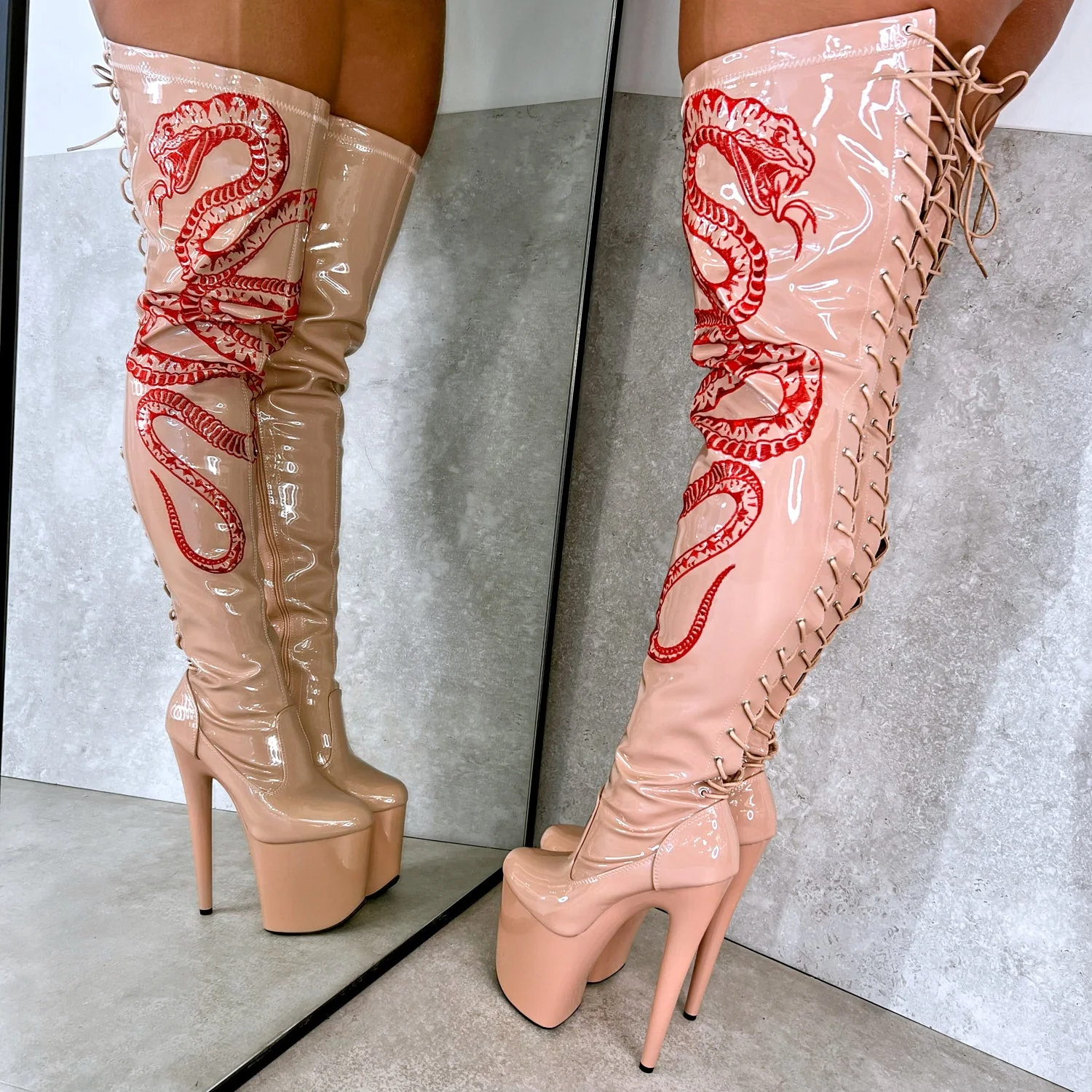 VIPER Boot Tan with Red Thicc Thigh High - 8INCH - Image 3