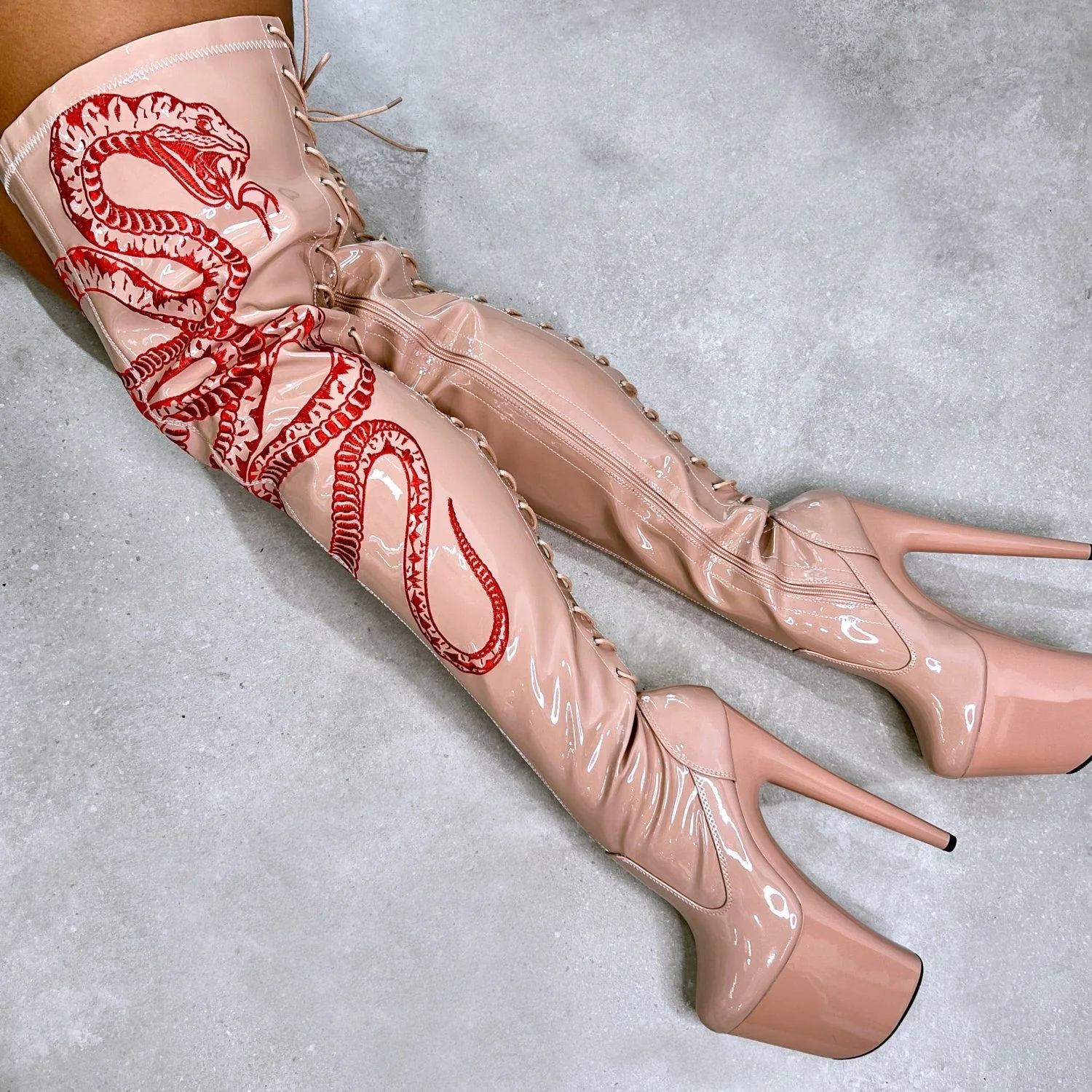 VIPER Boot Tan with Red Thicc Thigh High - 8INCH - Image 4