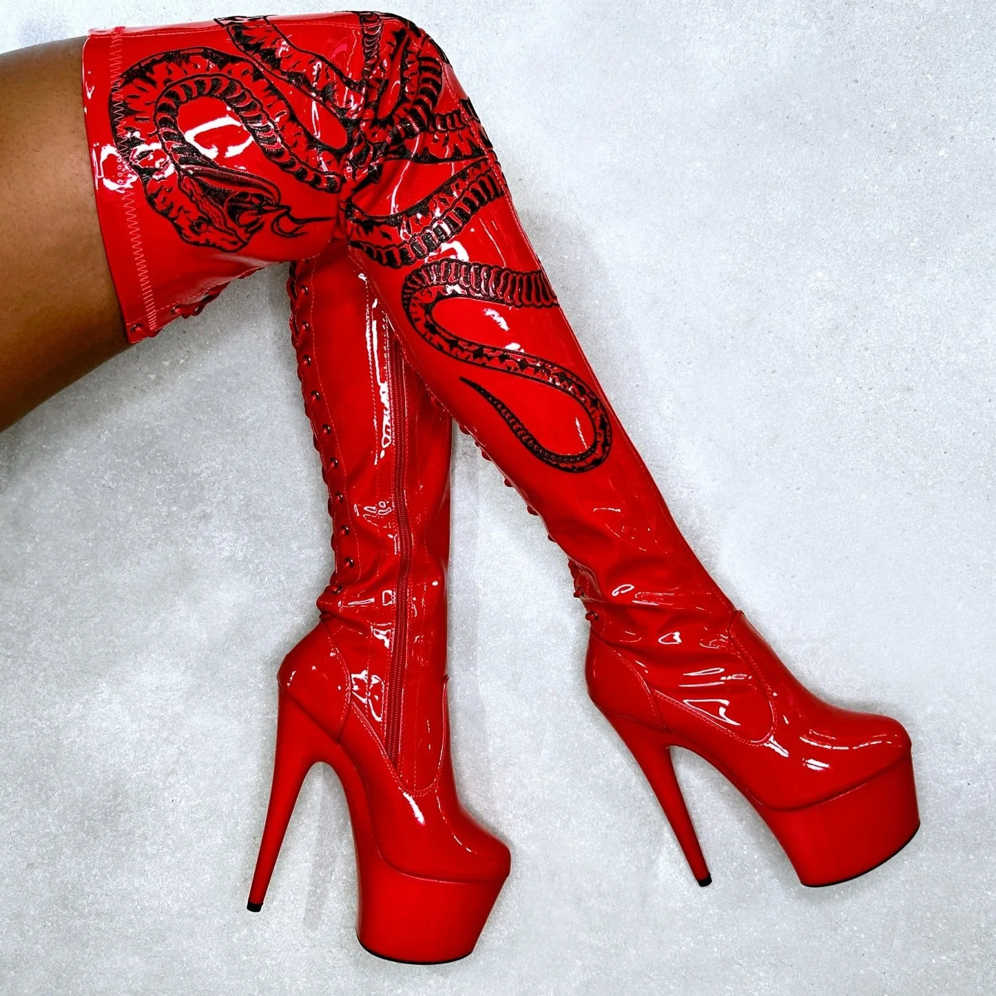 VIPER Boot Red with Black Thigh High - 7INCH - Image 3